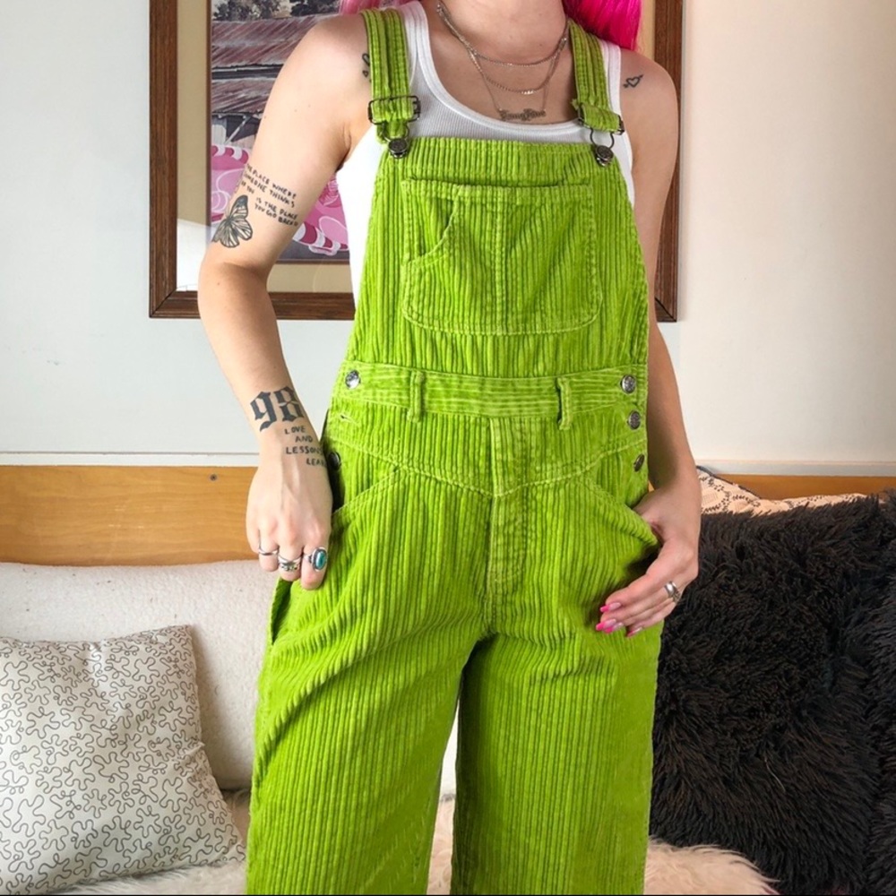 ISO chartreuse lime green corduroy overalls